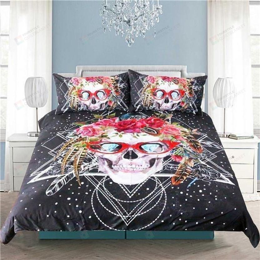 Cool Floral Skull Bedding Set