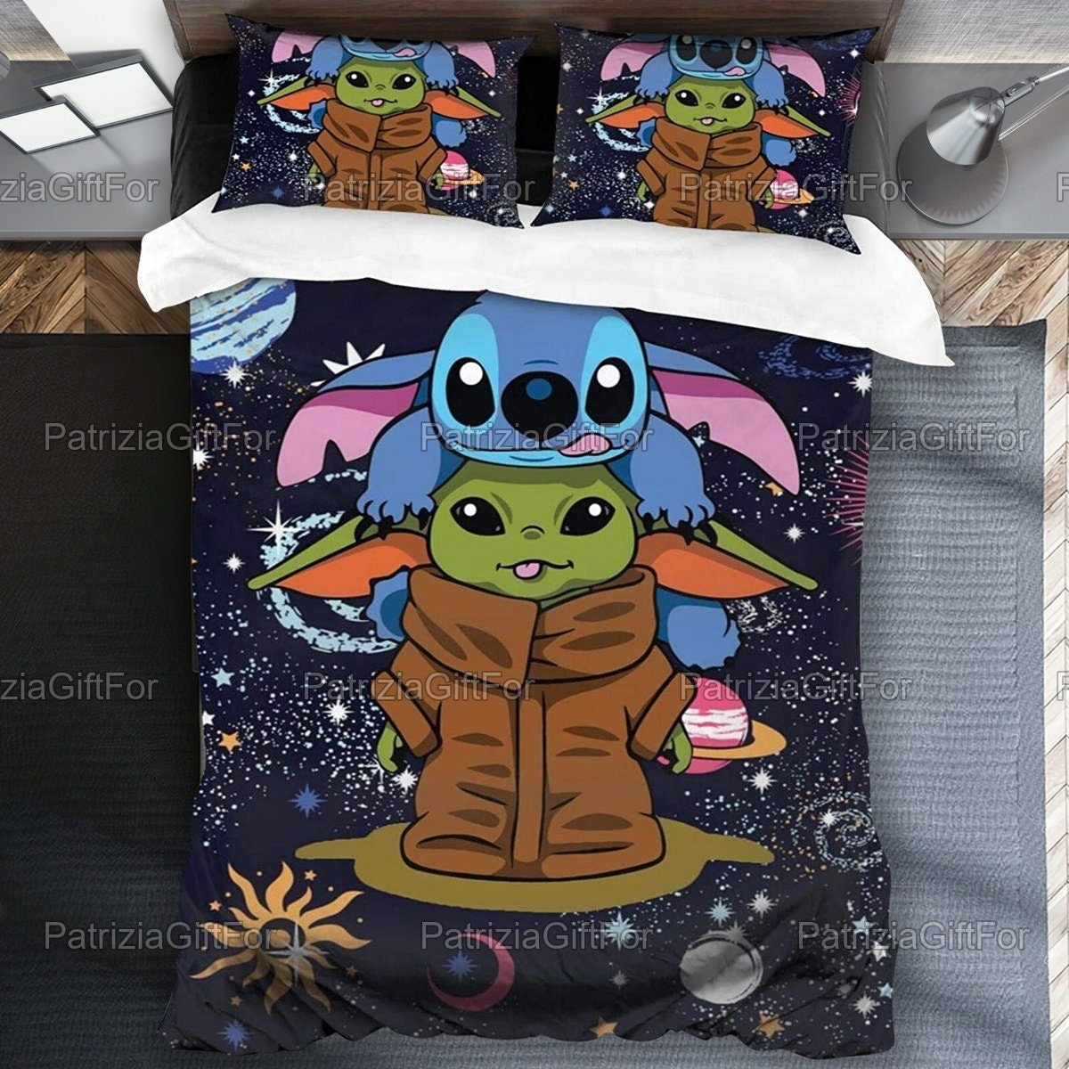 Stitch And Baby Yoda Cute Bedding Set