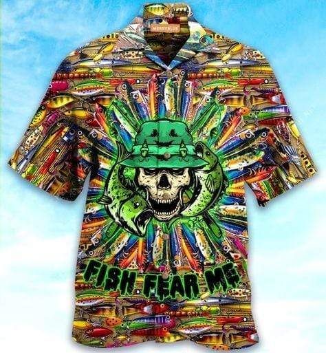 Fishing Skull Fish Fear Me Hawaiian Shirt Unisex Adult