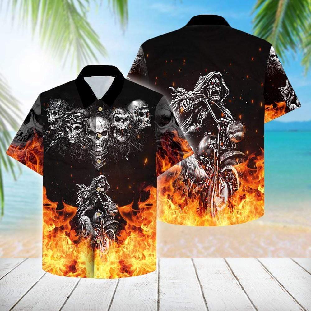 Flame Skull Hawaiian Shirt For Men Women Adult