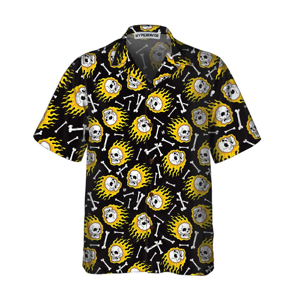 Flaming Skull Pattern Hawaiian Shirt Unique Flame Shirt