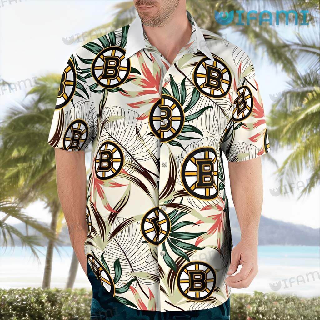 Boston Bruins Hawaiian Shirt Palm Leaf Logo Pattern Bruins Gift
