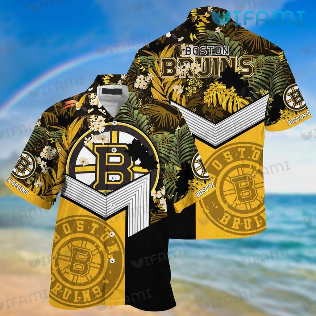 Bruins Hawaiian Shirt Big Logo Tropical Flower Boston Bruins Gift