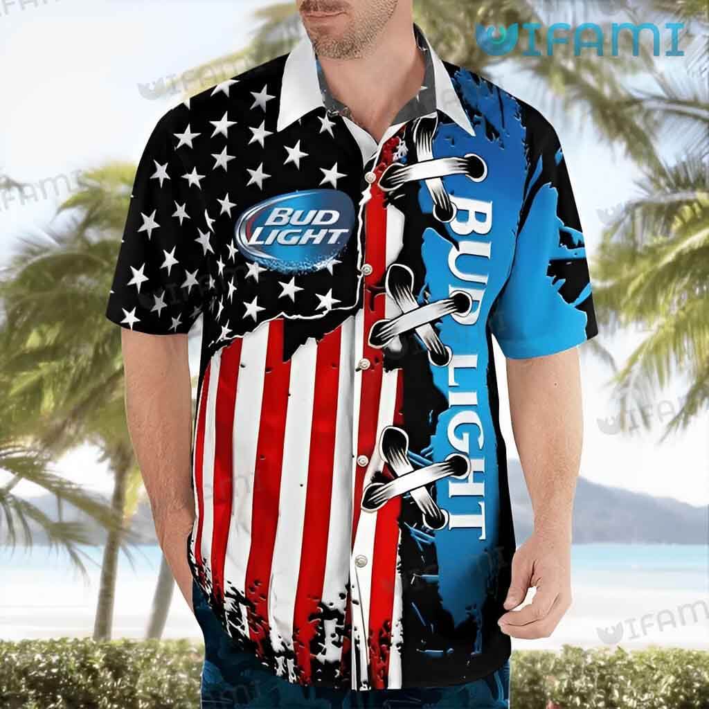 Bud Light Hawaiian Shirt American Flag Beer Lovers Gift