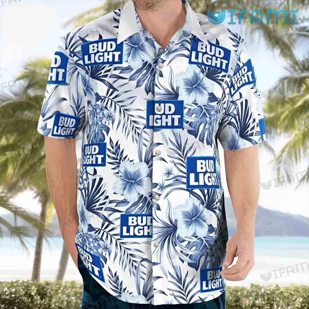 Bud Light Hawaiian Shirt Hibiscus Floral Beer Lovers Gift