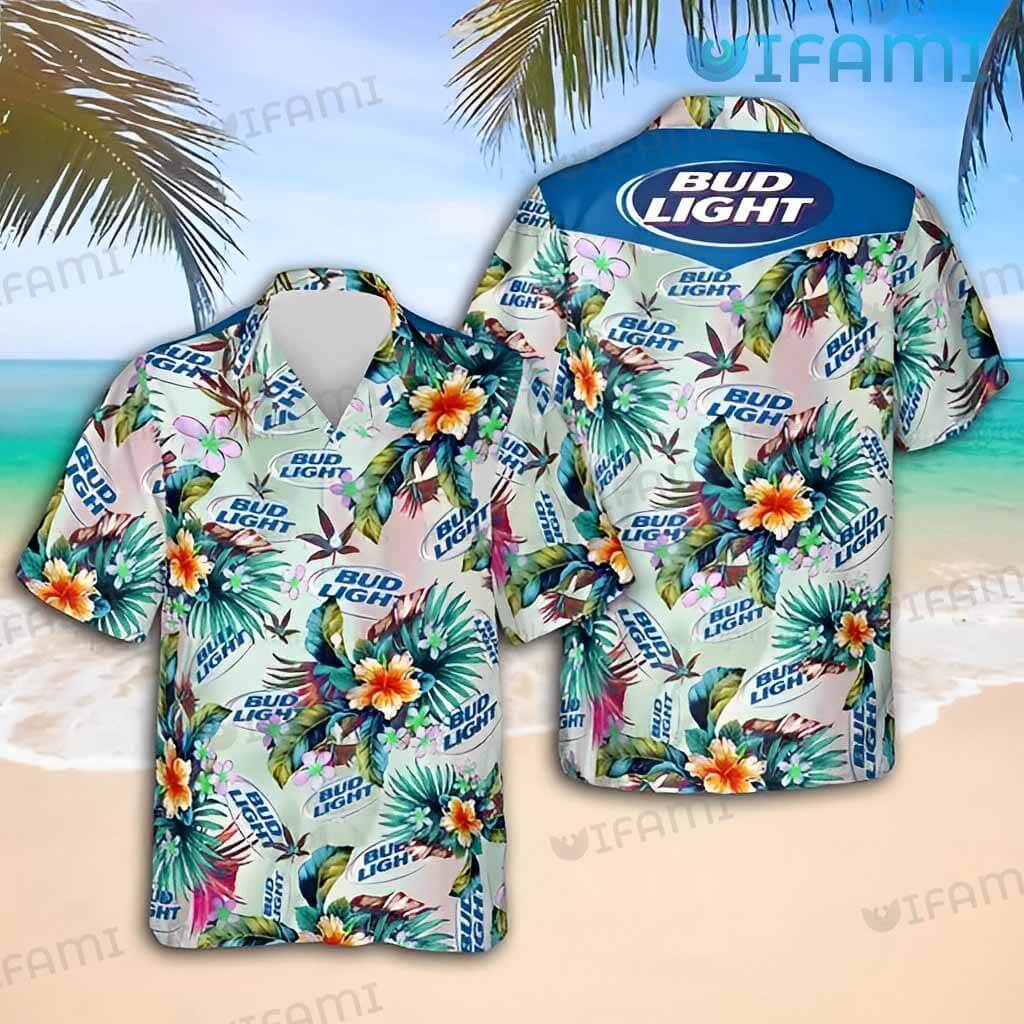 Bud Light Hawaiian Shirt Hibiscus Pattern Beer Lovers Gift