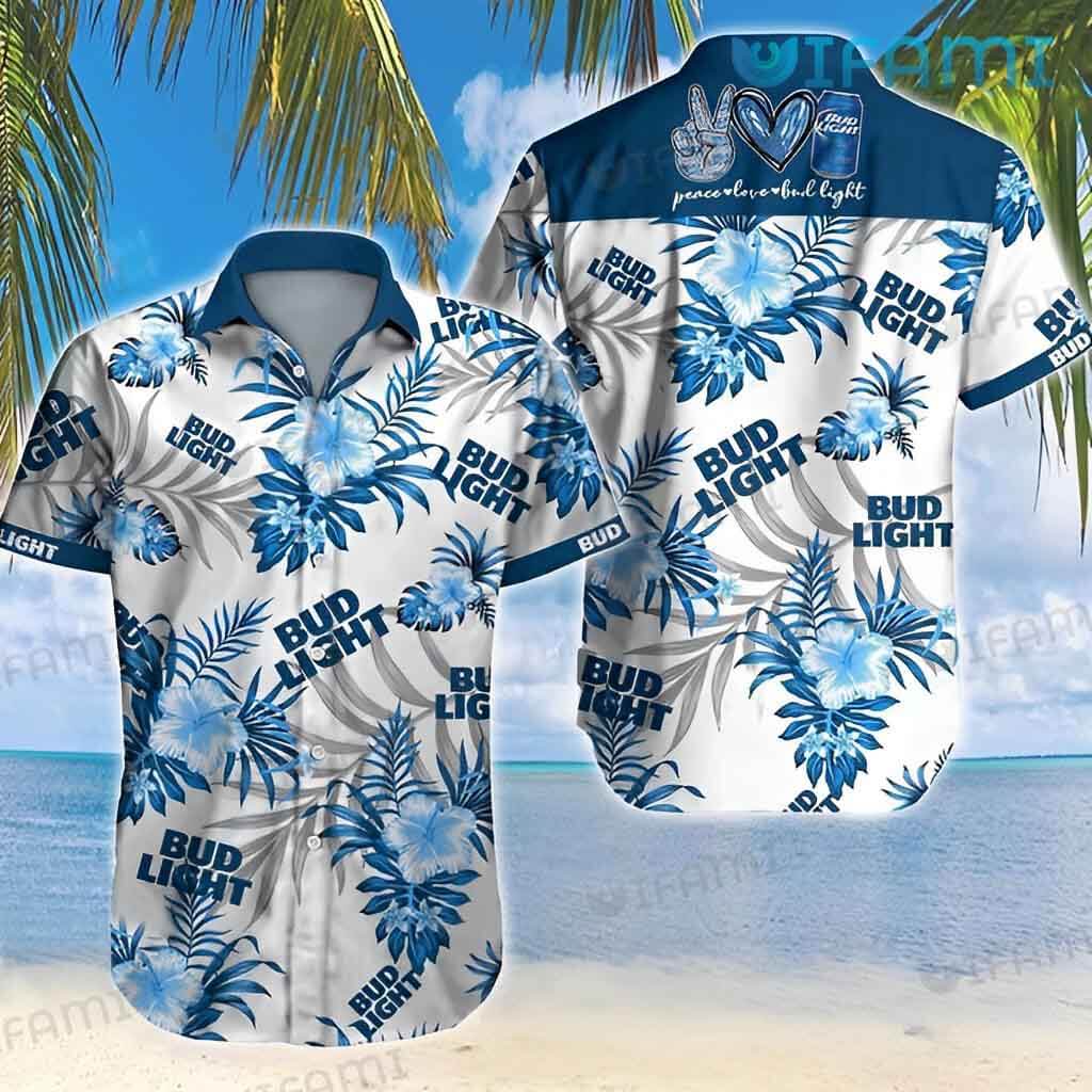 Bud Light Hawaiian Shirt Hibiscus Peace Love Bud Light Beer Lovers Gift