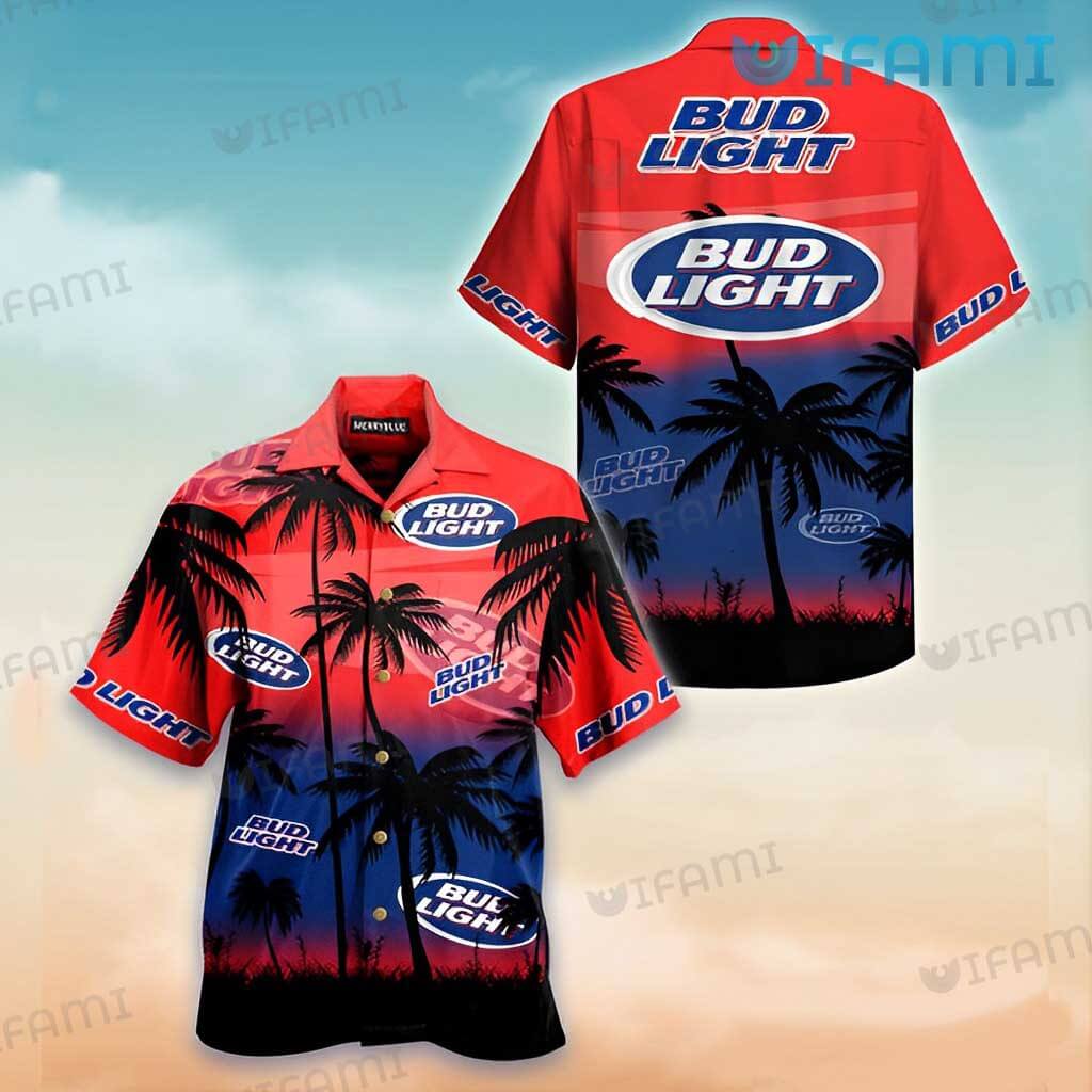 Bud Light Hawaiian Shirt Palm Tree Sunset Beer Lovers Gift