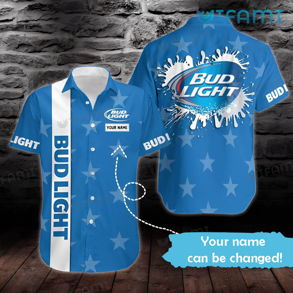Bud Light Hawaiian Shirt Star Pattern Custom Name Beer Lovers Gift