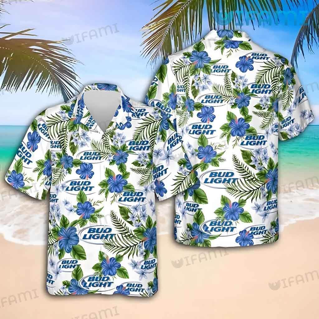 Bud Light Hawaiian Shirt Tropical Hibiscus Pattern Beer Lovers Gift