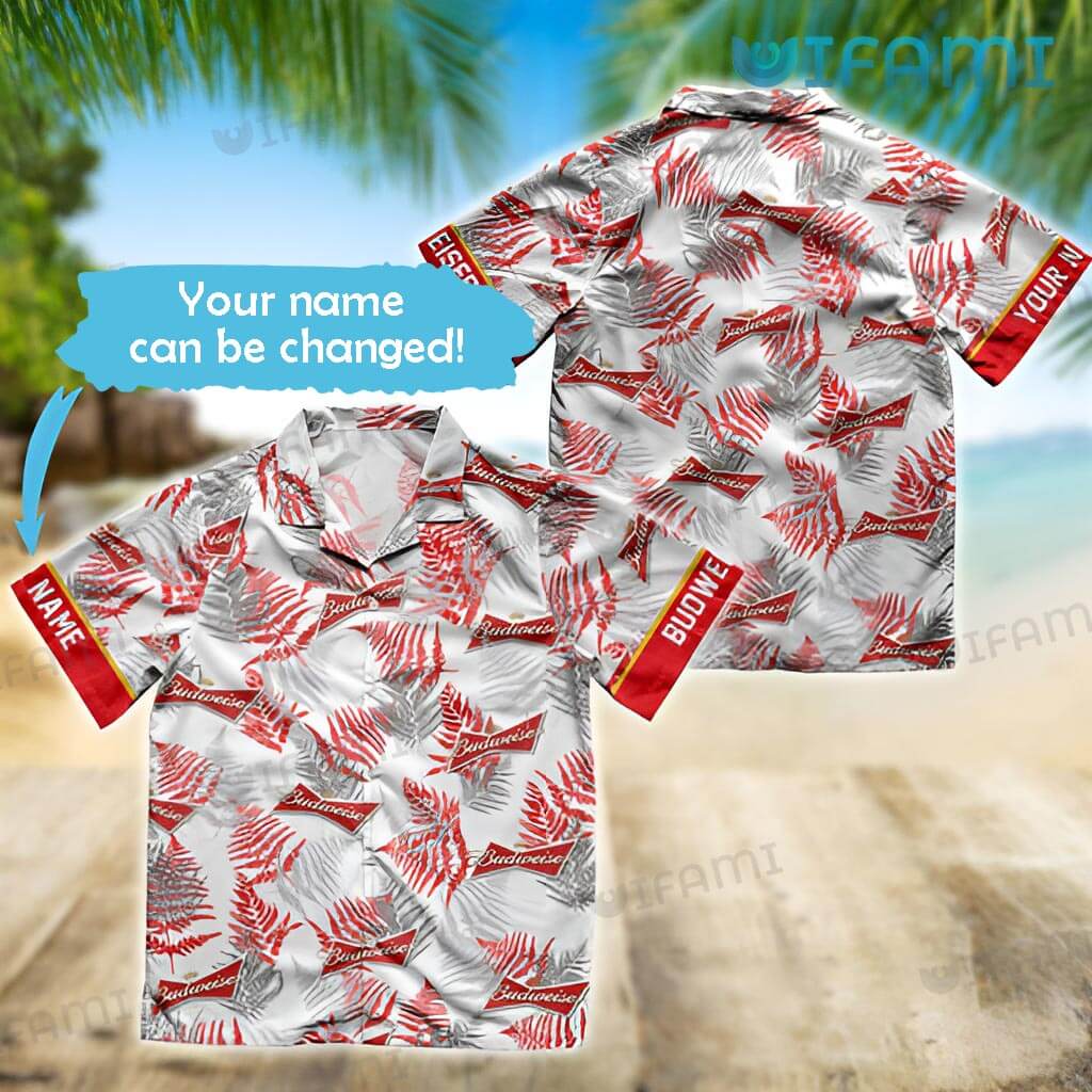 Budweiser Hawaiian Shirt Tropical Fern Leaves Beer Lovers Gift
