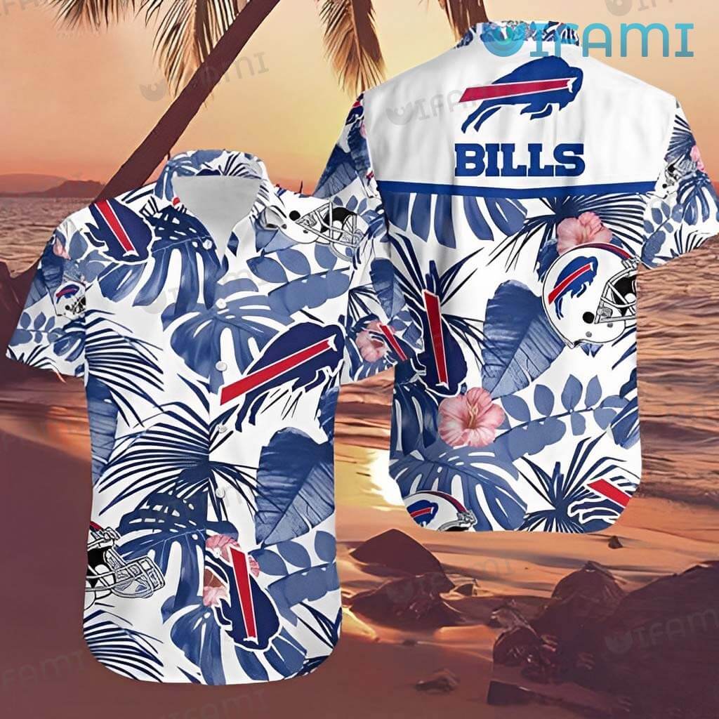 Buffalo Bills Hawaiian Shirt Big Palm Leaves Pink Hibiscus Buffalo Bills Gift