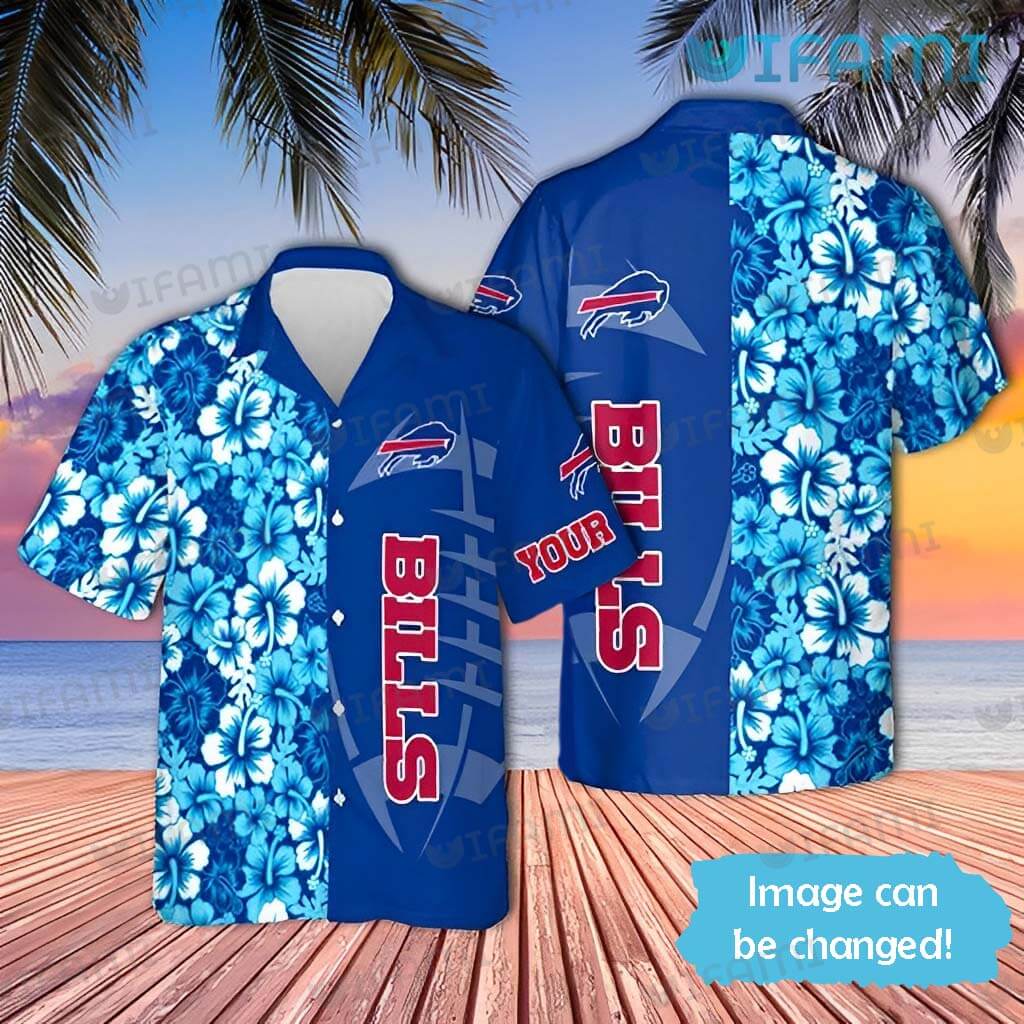 Buffalo Bills Hawaiian Shirt Football Blue Hibiscus Pattern Customized Buffalo Bills Gift