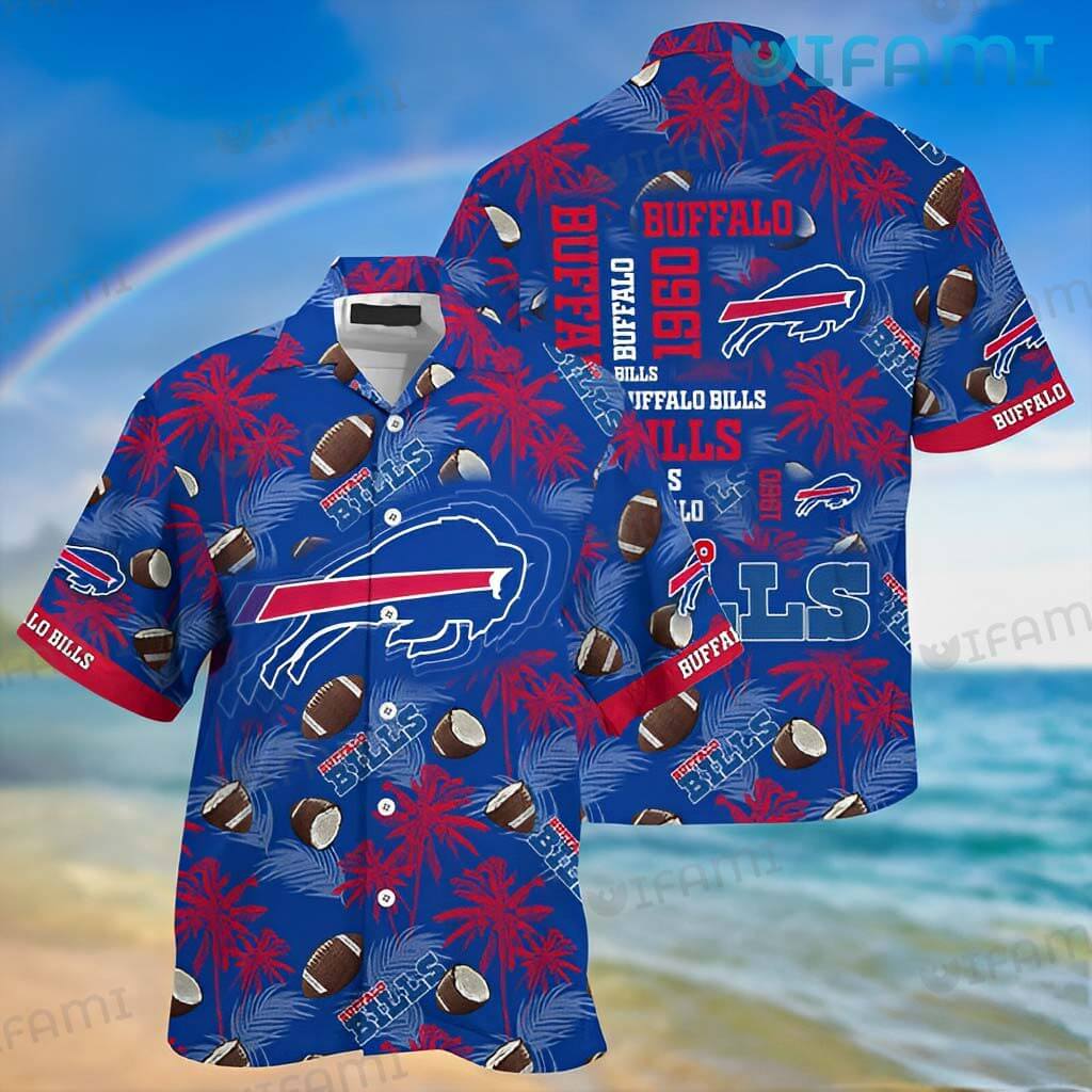 Buffalo Bills Hawaiian Shirt Football Pattern Palm Leaf Buffalo Bills Gift