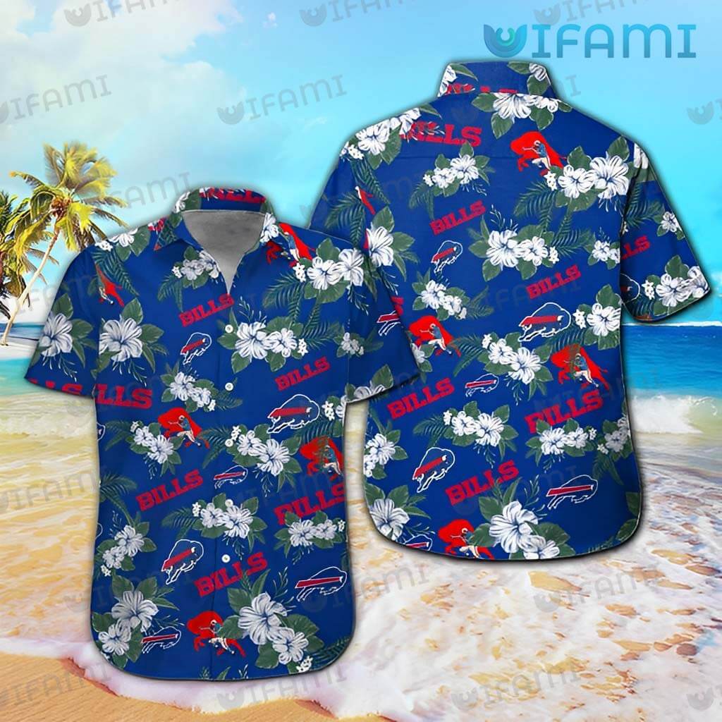 Buffalo Bills Hawaiian Shirt Hibiscus Palm Leaves Blue Buffalo Bills Gift