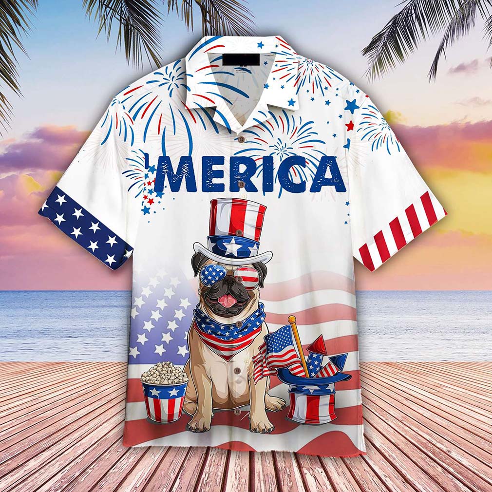 Bulldog American Flag 4th Of July Firework Hawaiian Shirt For Men Women