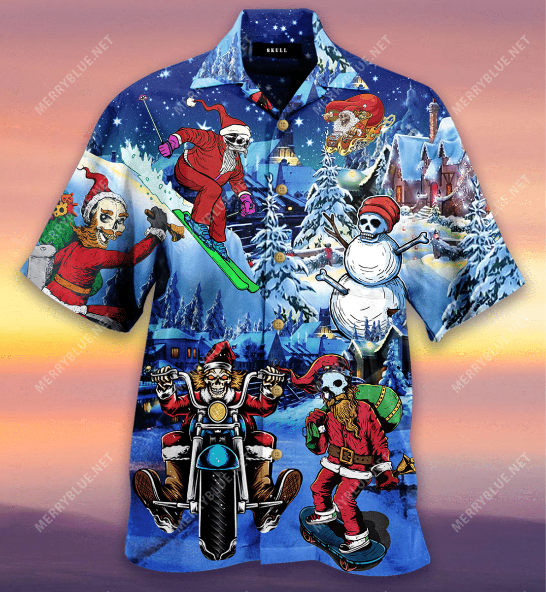 Buy Merry Chrismas With Skull Unisex Hawaiian Shirt-