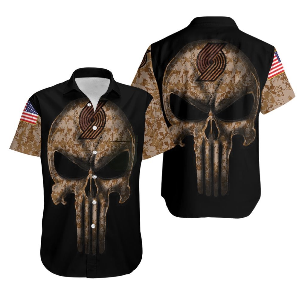 Camouflage Skull Portland Trail Blazers American Flag Hawaiian Shirt