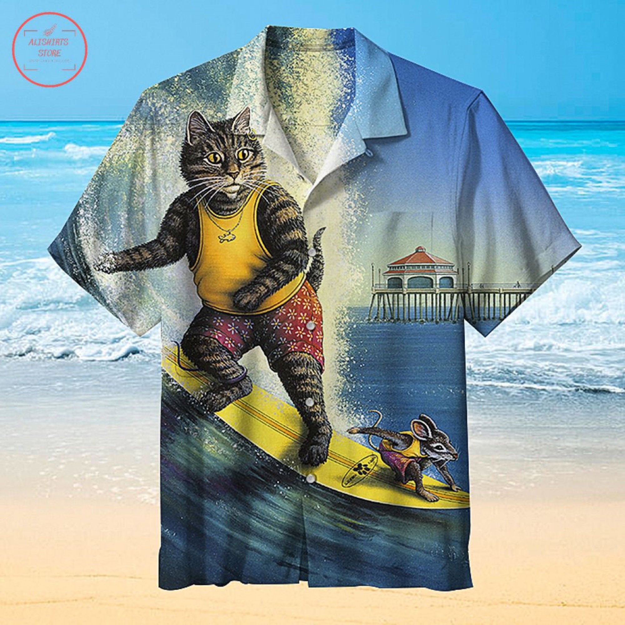 Cat And Mouse Surfing Hawaiian Funny Summer Shirt