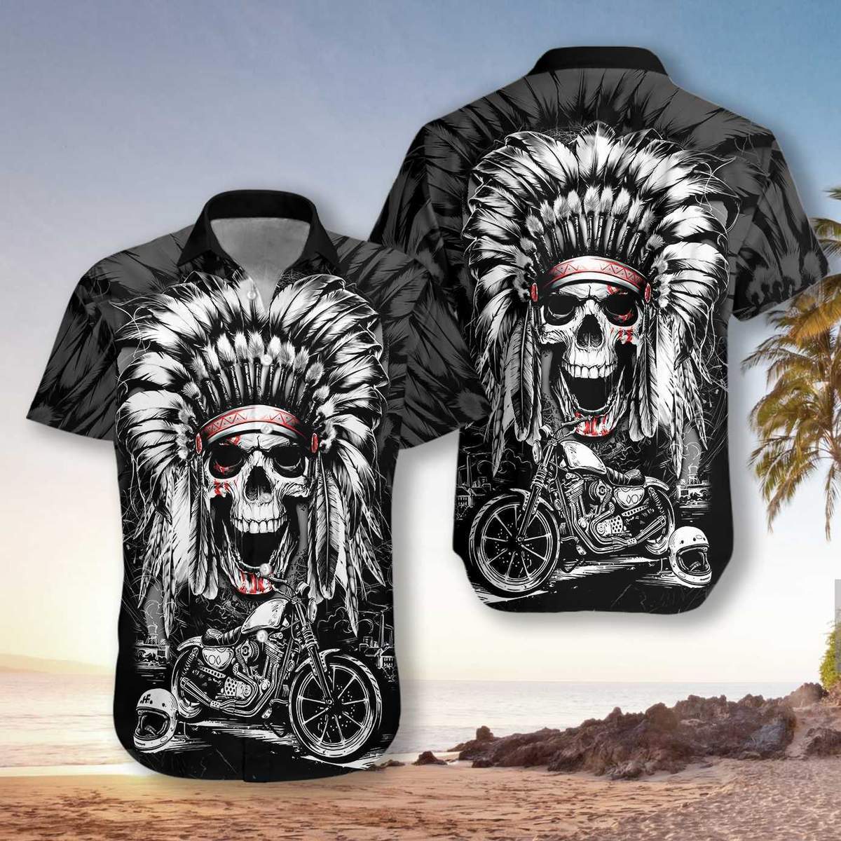 Chief Skull Motorcycle Unisex Hawaiian Shirt