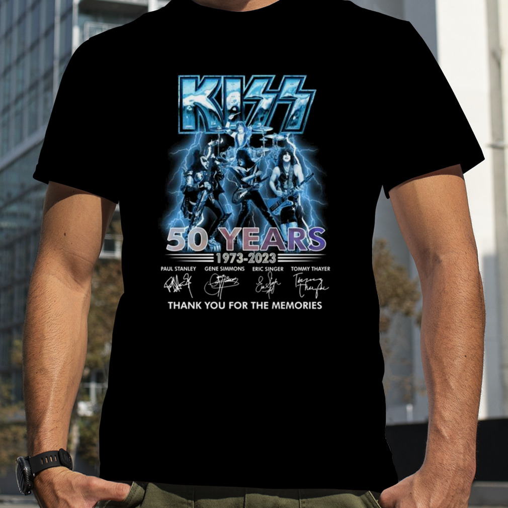 Kiss 50 Years Of 1973 – 2023 Thank You For The Memories Signatures Lightning Shirt
