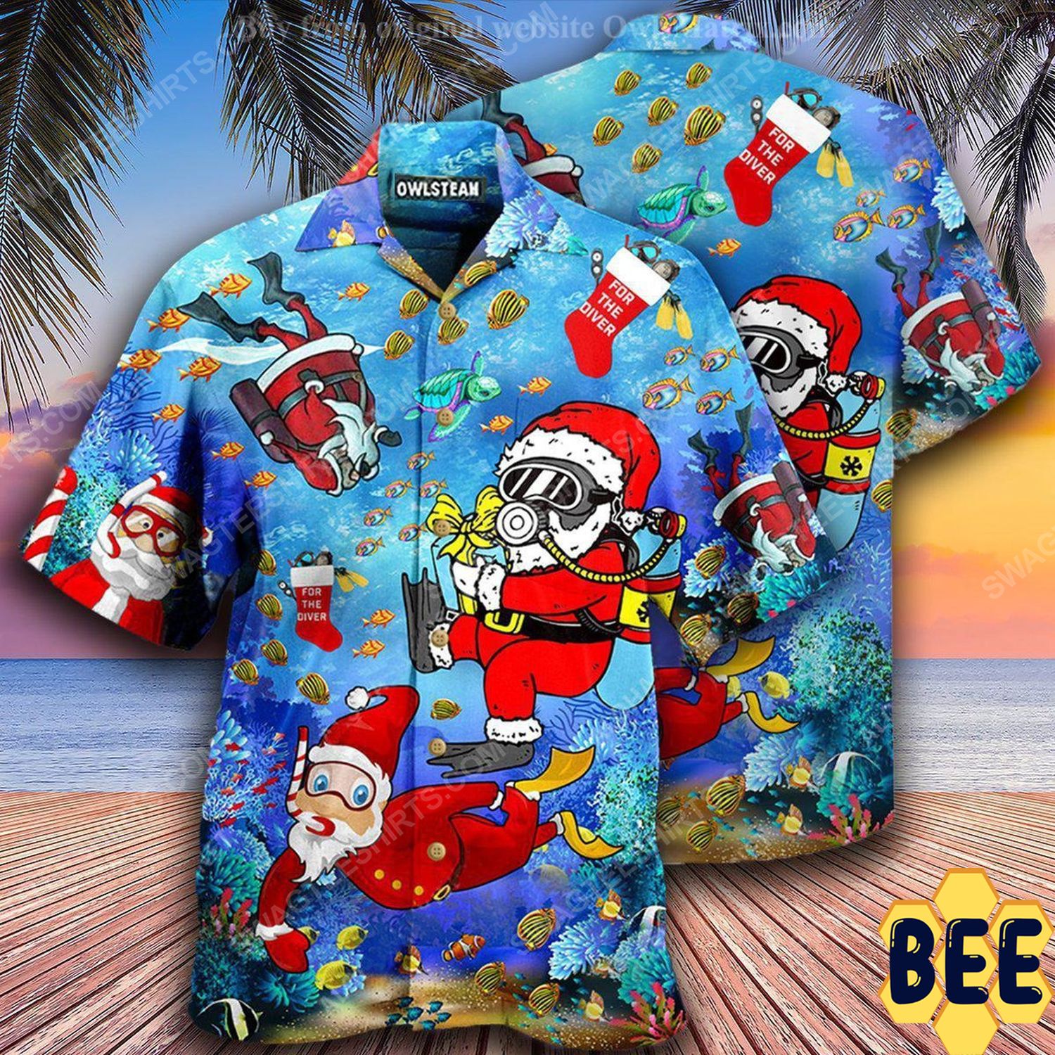 Christmas Holiday Santa Claus Diving Full Print Trending Hawaiian Shirt-1