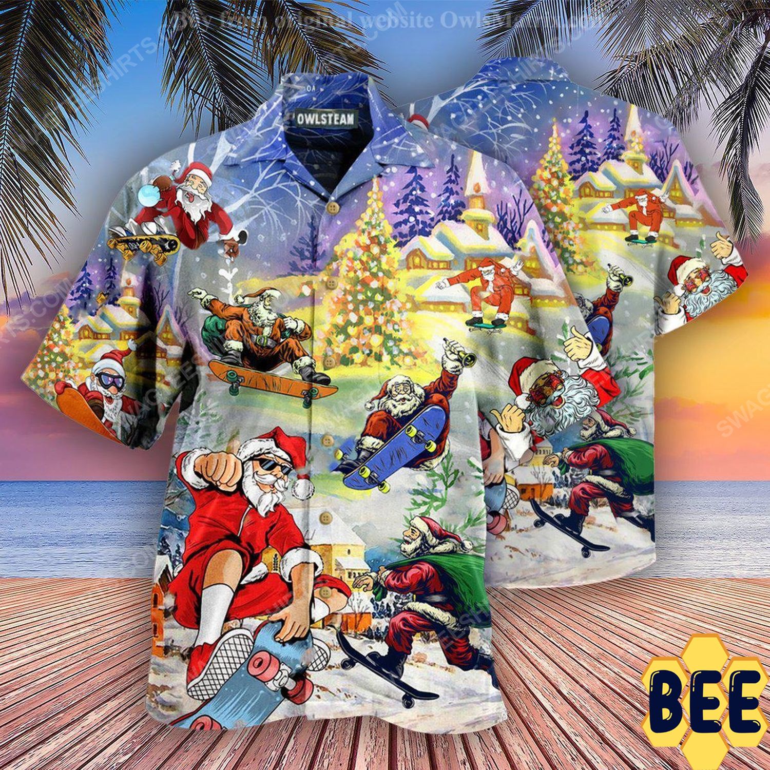 Christmas Holiday Santa Jumping On Skateboard Full Print Trending Hawaiian Shirt-1