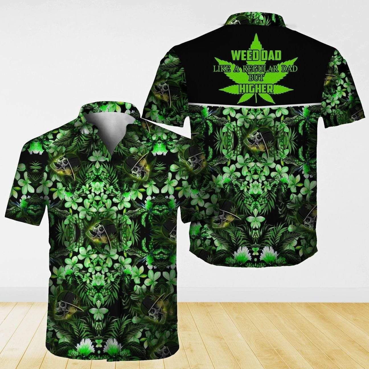 Fathers Day Gift Stoner Dad Is So Cool Skull Weed Cannabis Hawaiian Shirt