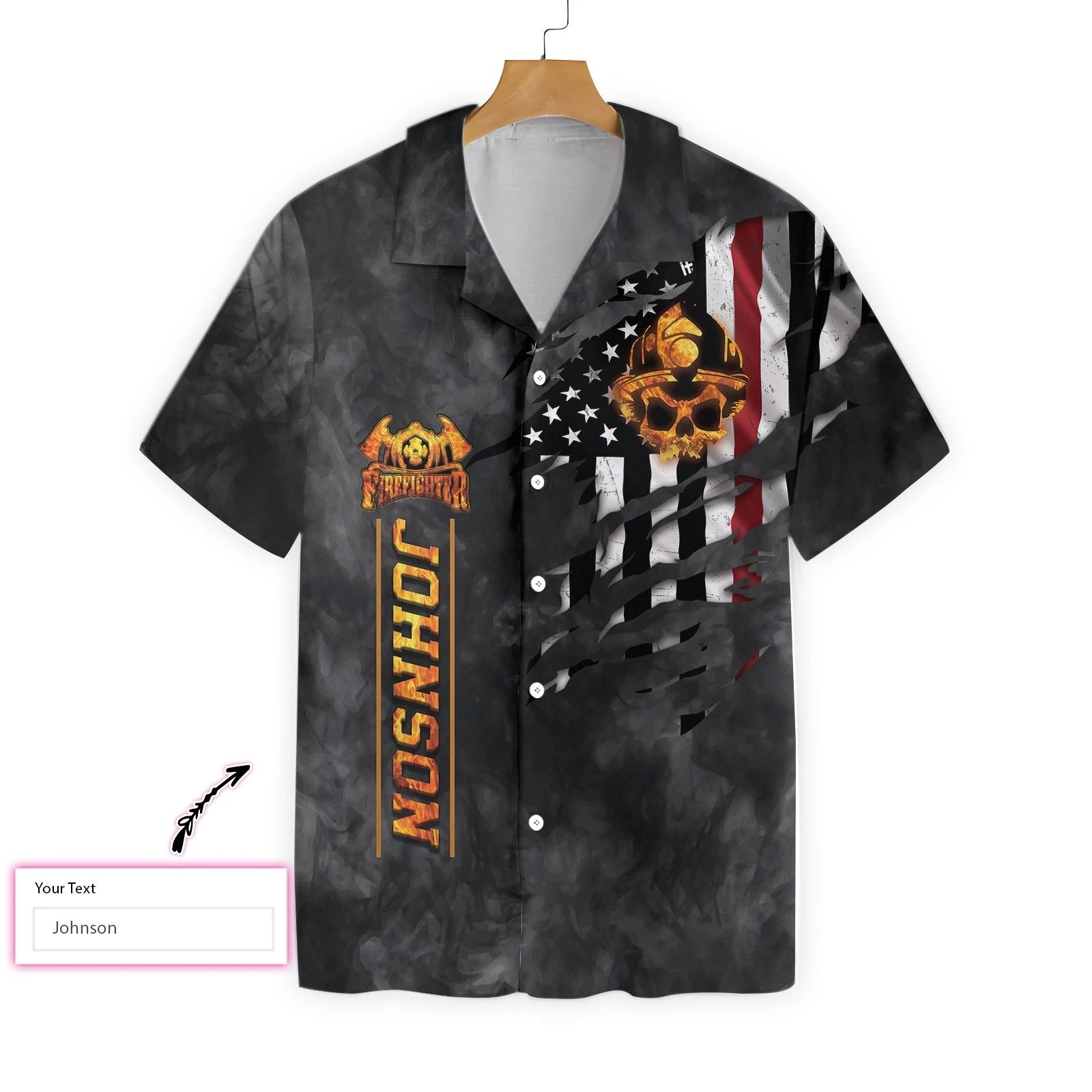 Firefighter Skull And Flag Torn American Flag Custom Name Hawaiian Shirt