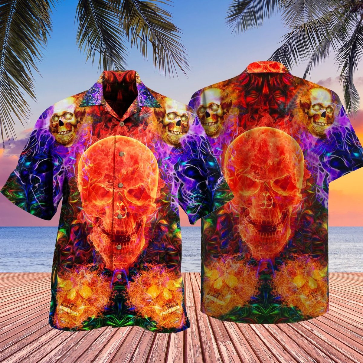 Flaming Skull Hawaii Shirt Hawaiian Shirt