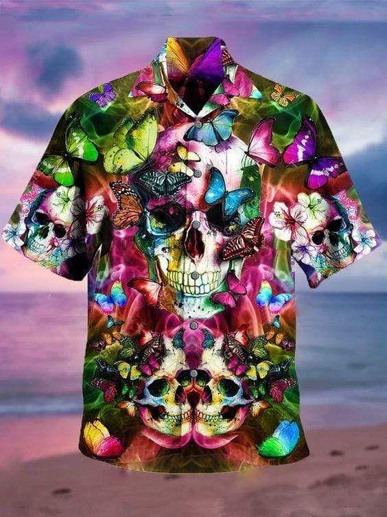 Beach Shirt Buy Skull Purple Tropical Hawaiian Shirt