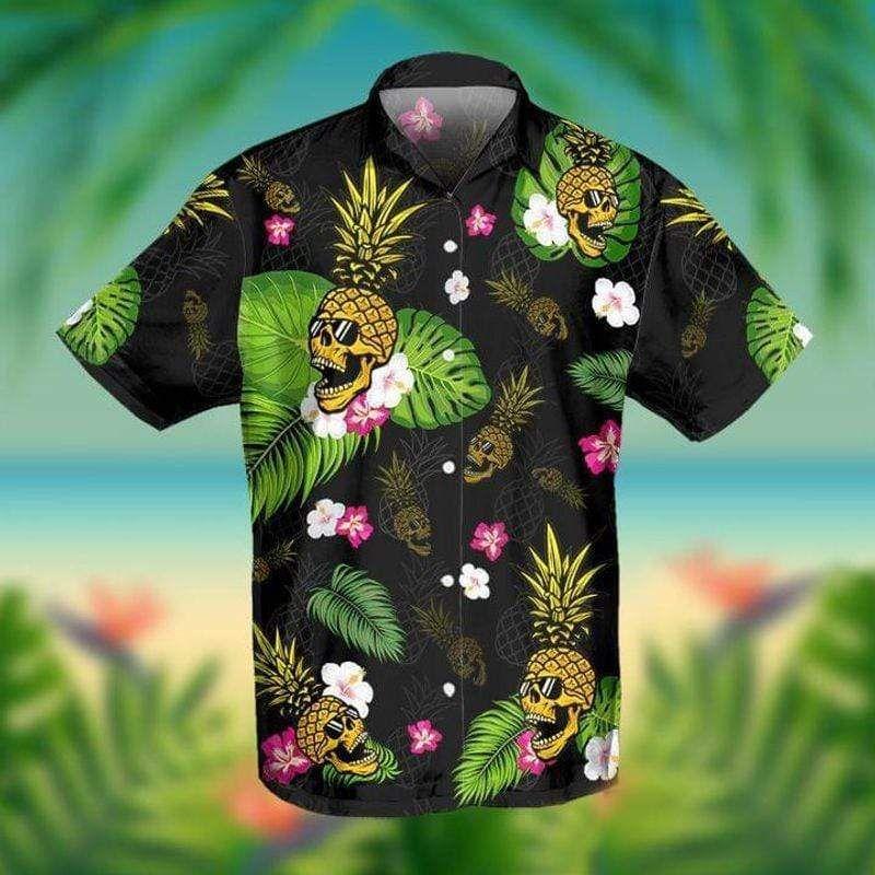 Pineapple Skull Hawaiian Shirt Tropical Skull Pineapple Green