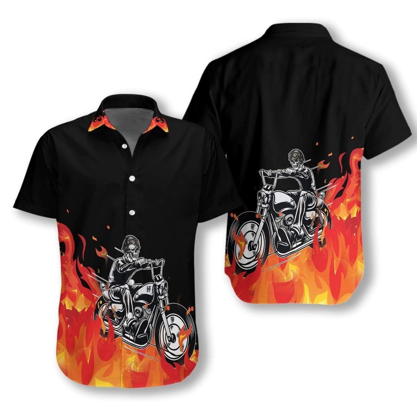 Beach Shirt High Quality Motorbike Skull With Fire Hawaiian Aloha Shirt