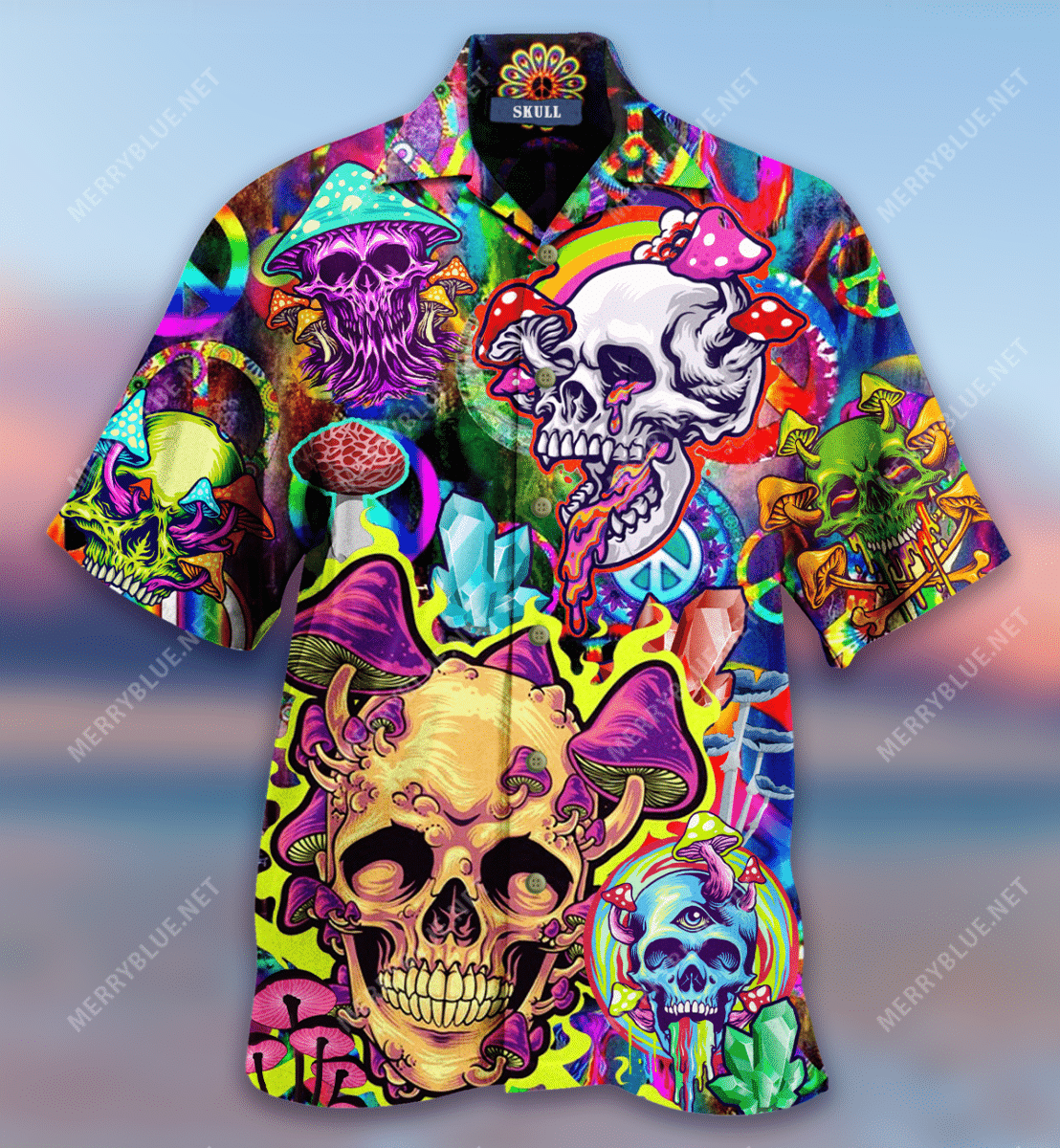 Beach Shirt High Quality Mushroom Skull Trippy Hawaiian Shirt