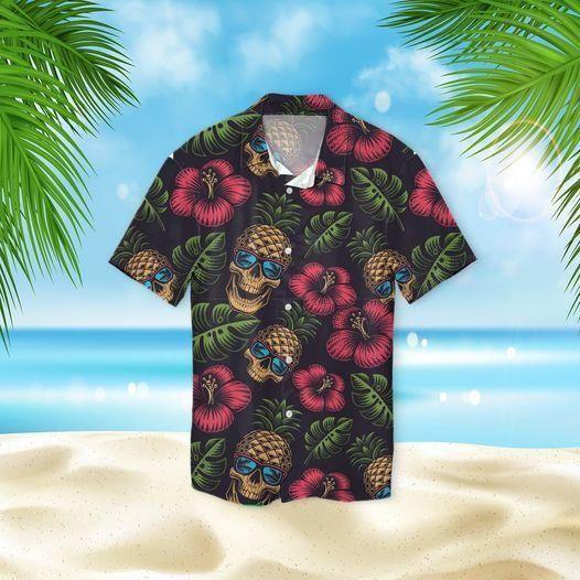 Beach Shirt High Quality Pineapple Skull Hibiscus Hawaiian Aloha Shirts