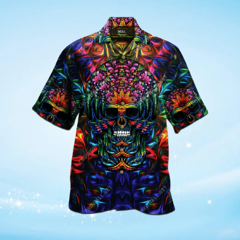 Beach Shirt Light Neon Awesome Skull Hawaiian Unisex Aloha Shirt