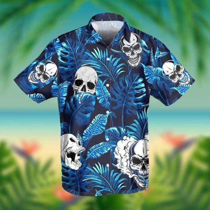 Beach Shirt Order Blue So Cool Skull Tropical Hawaiian Aloha Shirt