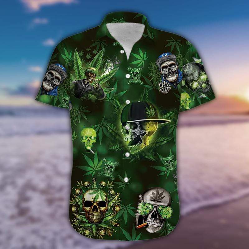 Green Lets Get High Weed Skull Unisex Hawaiian Shirt
