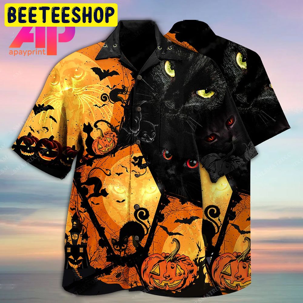 Halloween Black Cat 3d Trending Hawaiian Shirt-1
