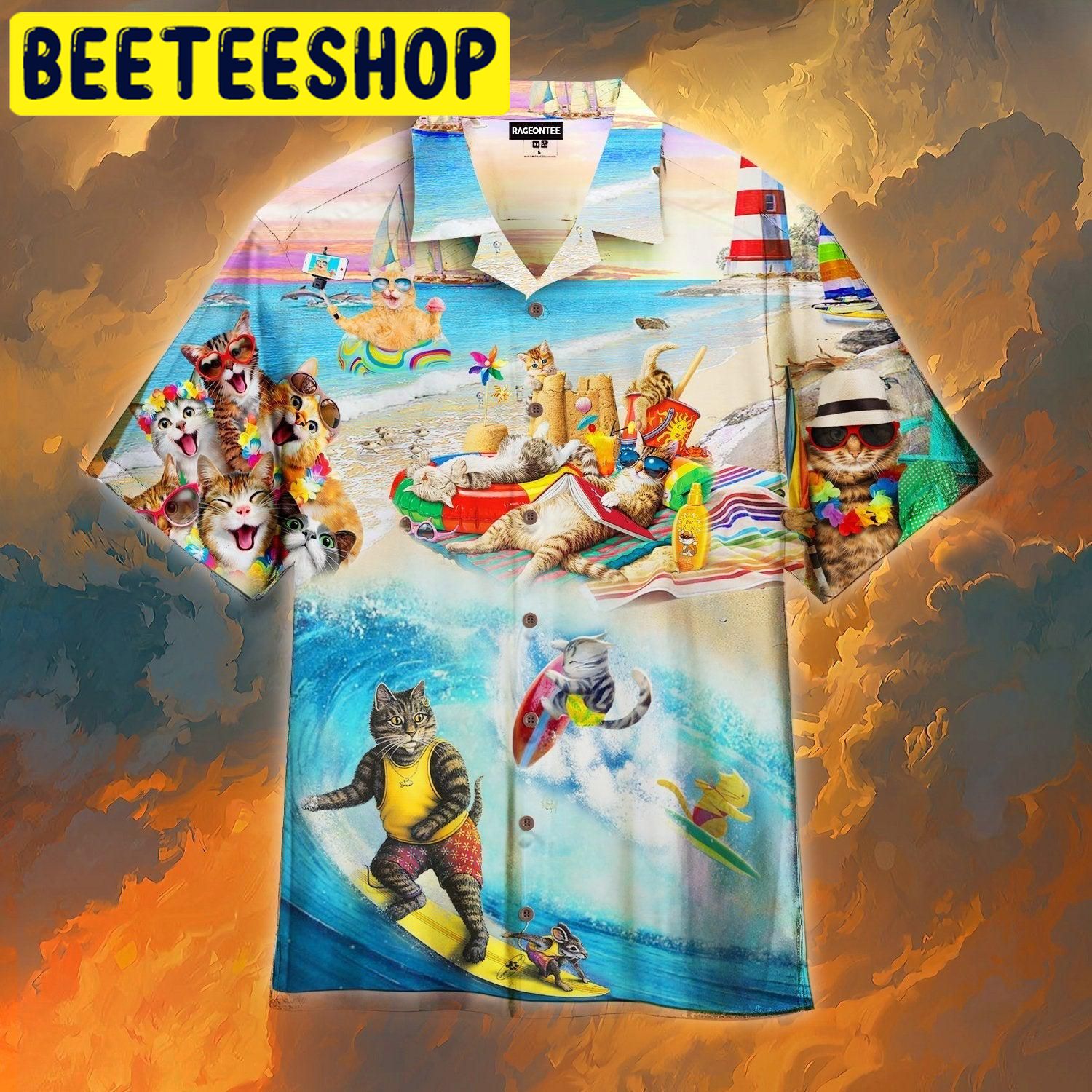 Happy Surfing Day With Cats Hawaiian Shirt-1