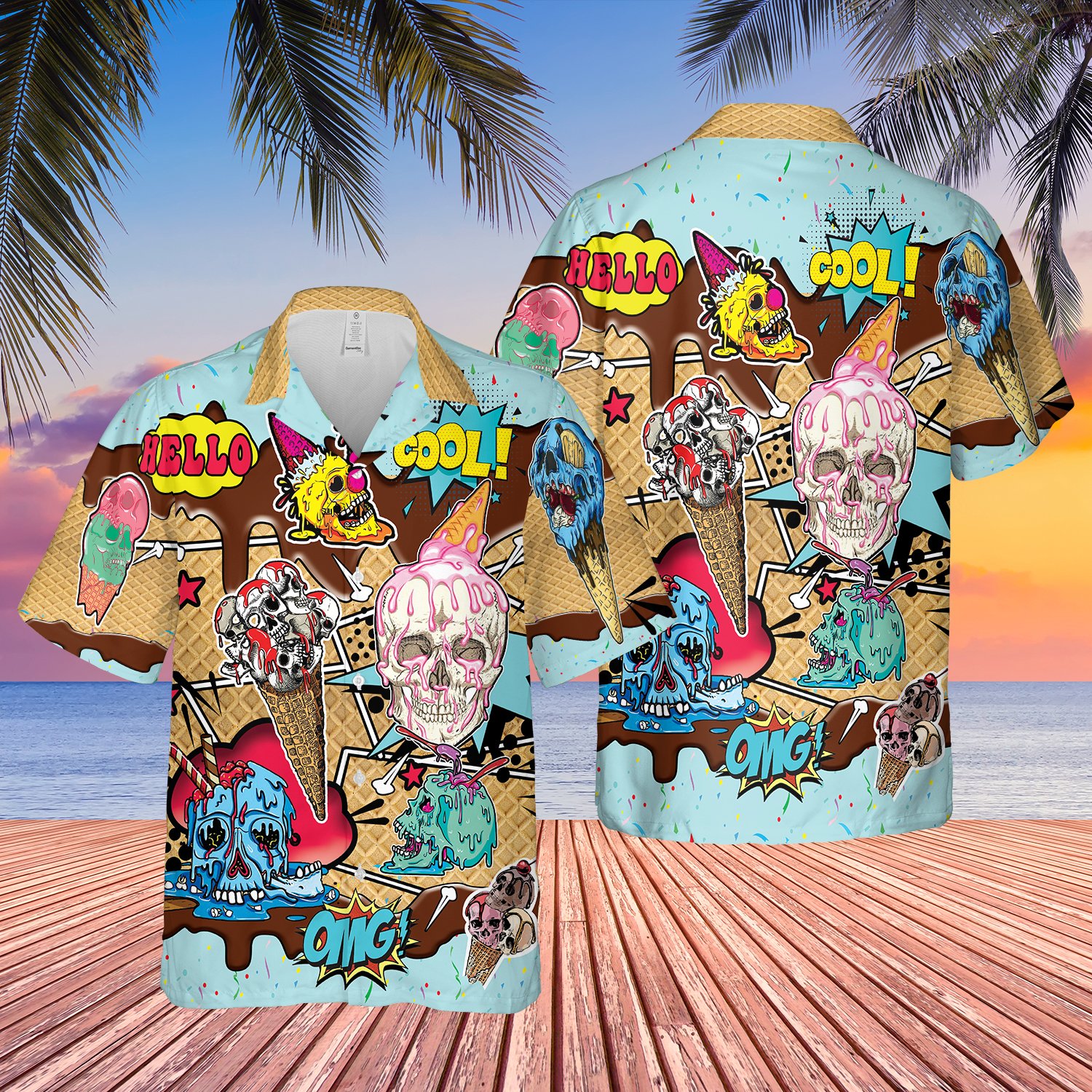 Ice Cream Skulls Hawaiian Shirts 09477-1