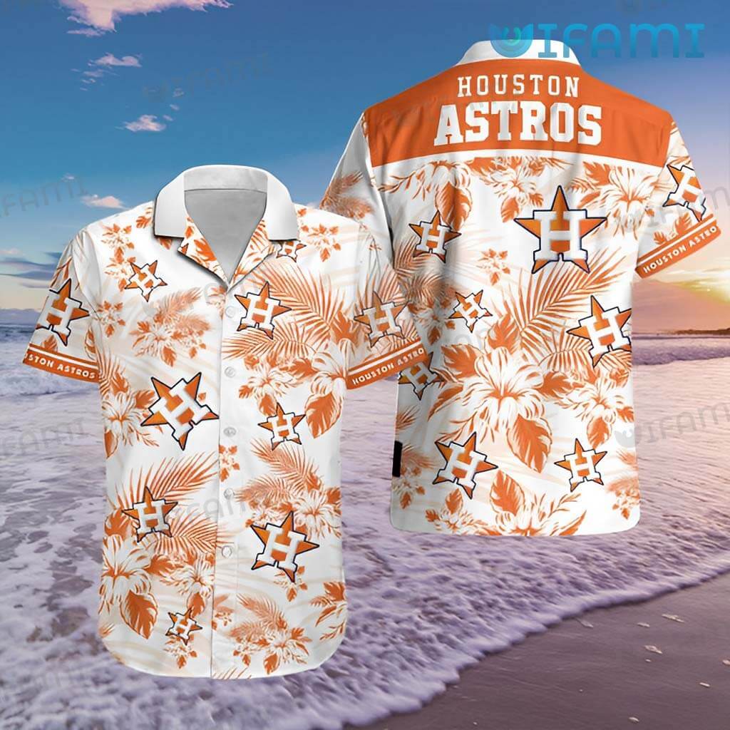 Hawaiian Astros Shirt Hibiscus Palm Leaves Houston Astros Gift