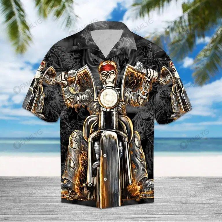 Hawaiian Motorcycle Shirts – Riding With Chopper Motorcycle Fire Skull Hawaiian Shirt