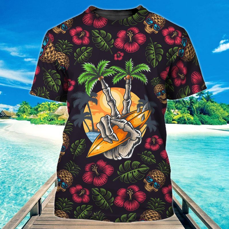 Hawaiian Pineapple Skull Funny Trending 3d Full Print Tshirt