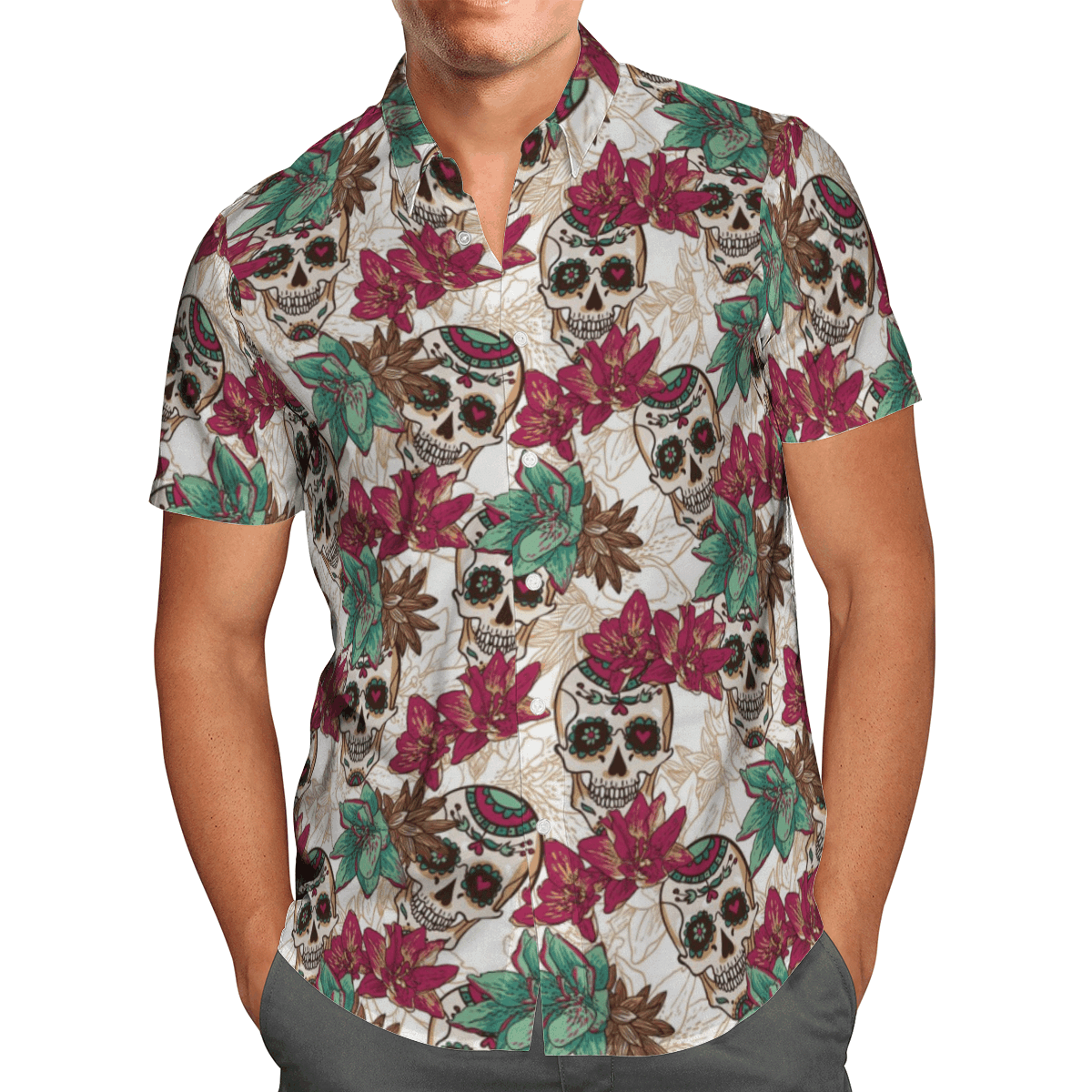 Hawaiian Shirt Colorful Skull With Flower Hawaiian Shirt