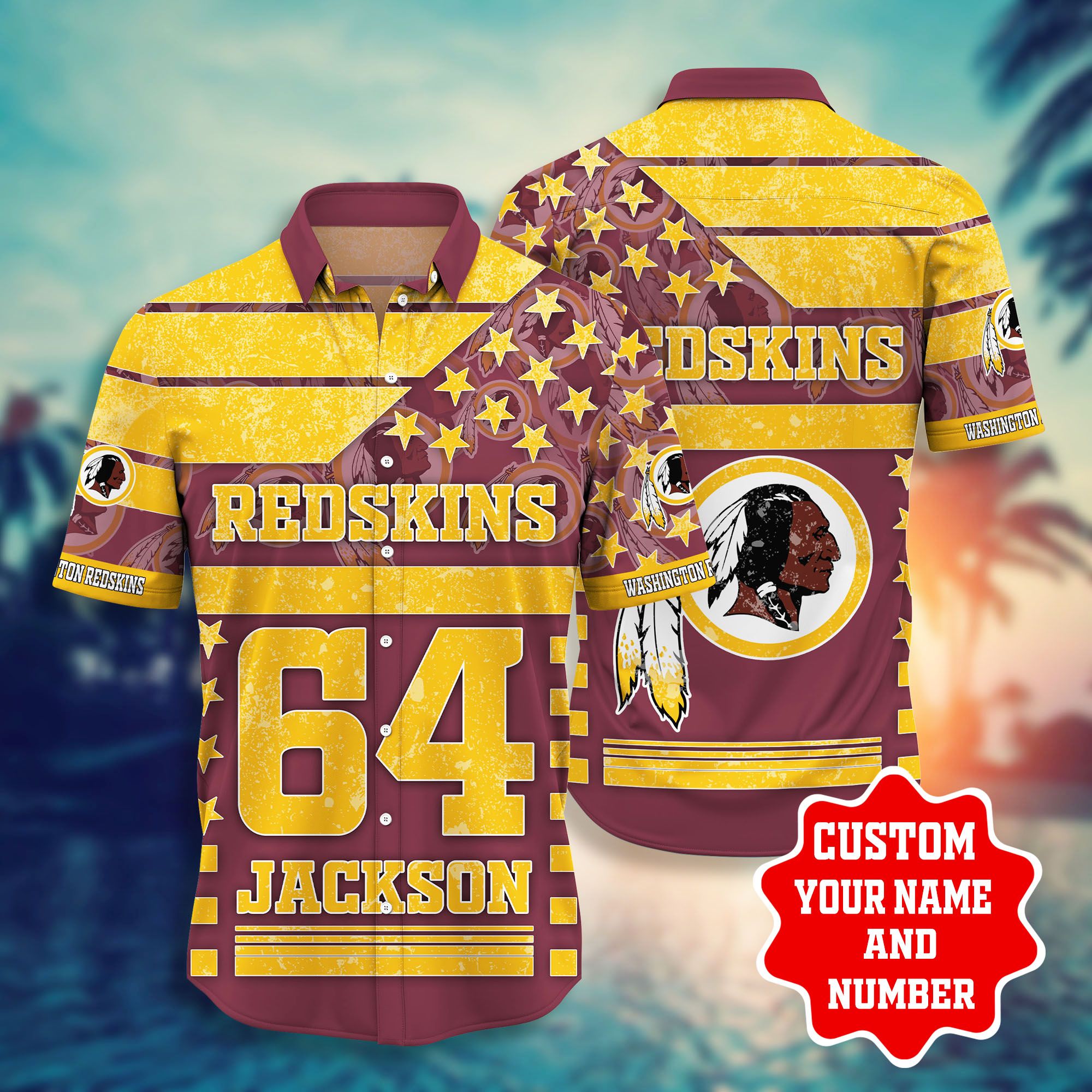 Hawaiian Shirt Washington Redskins Shorts Star 3d Custom Name Number-1