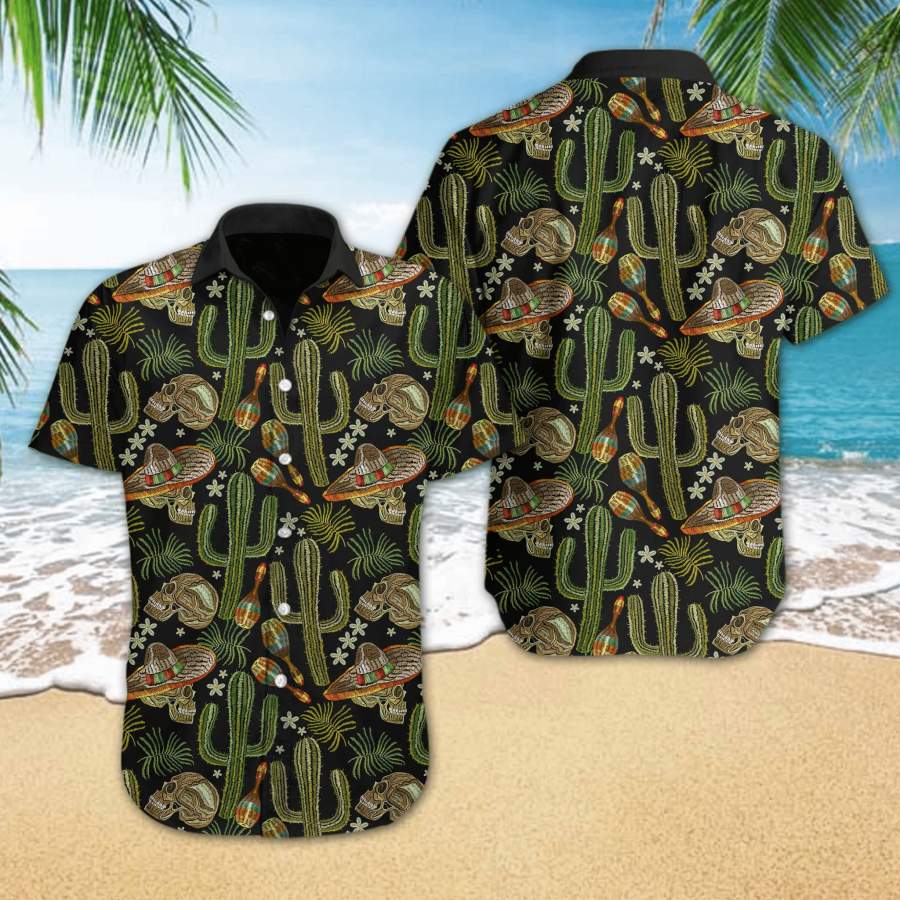 Hawaiian Shirts Skull Cactus Embroidery