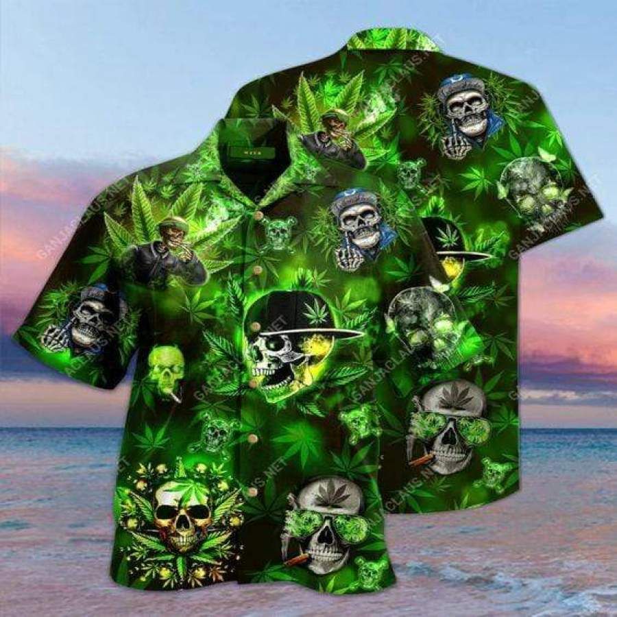 Hawaiian Shirts Skull Weed Lets Get High-1