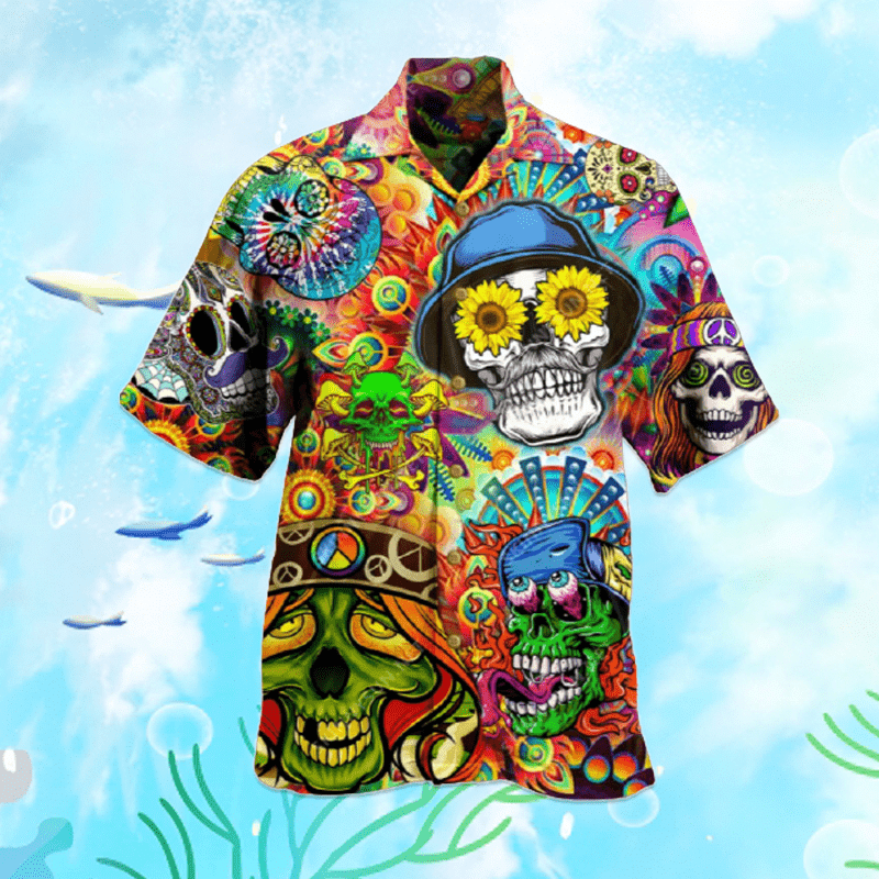 Hawaiian Unisex Aloha Hippie Skull Colorful Shirt