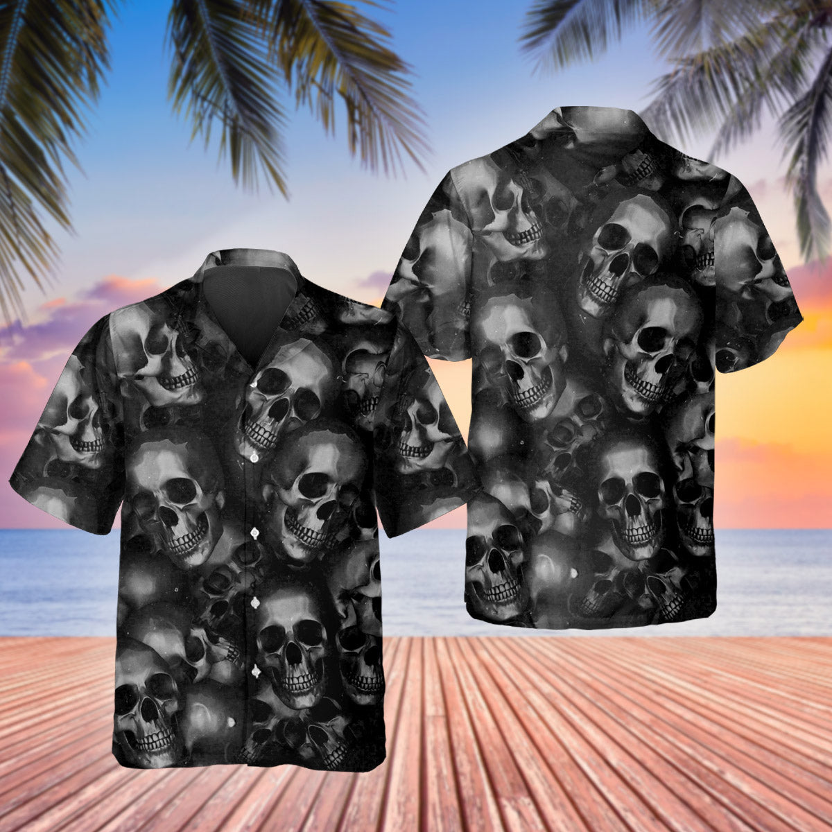 Head Pattern Happy Summer Skull Hawaiian Shirt-1